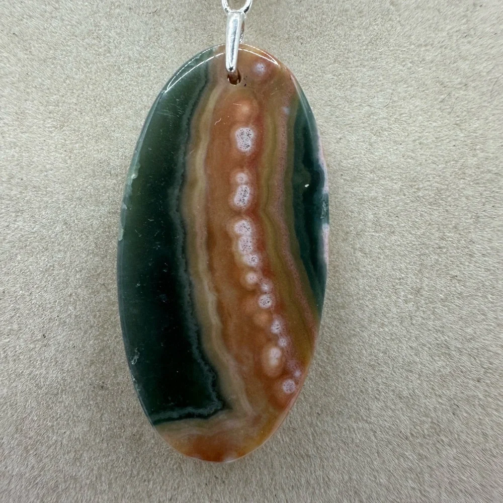 Ocean Jasper Pendant Necklace on Sterling Silver Bail & Stainless Steel Chain - Picture 8 of 8